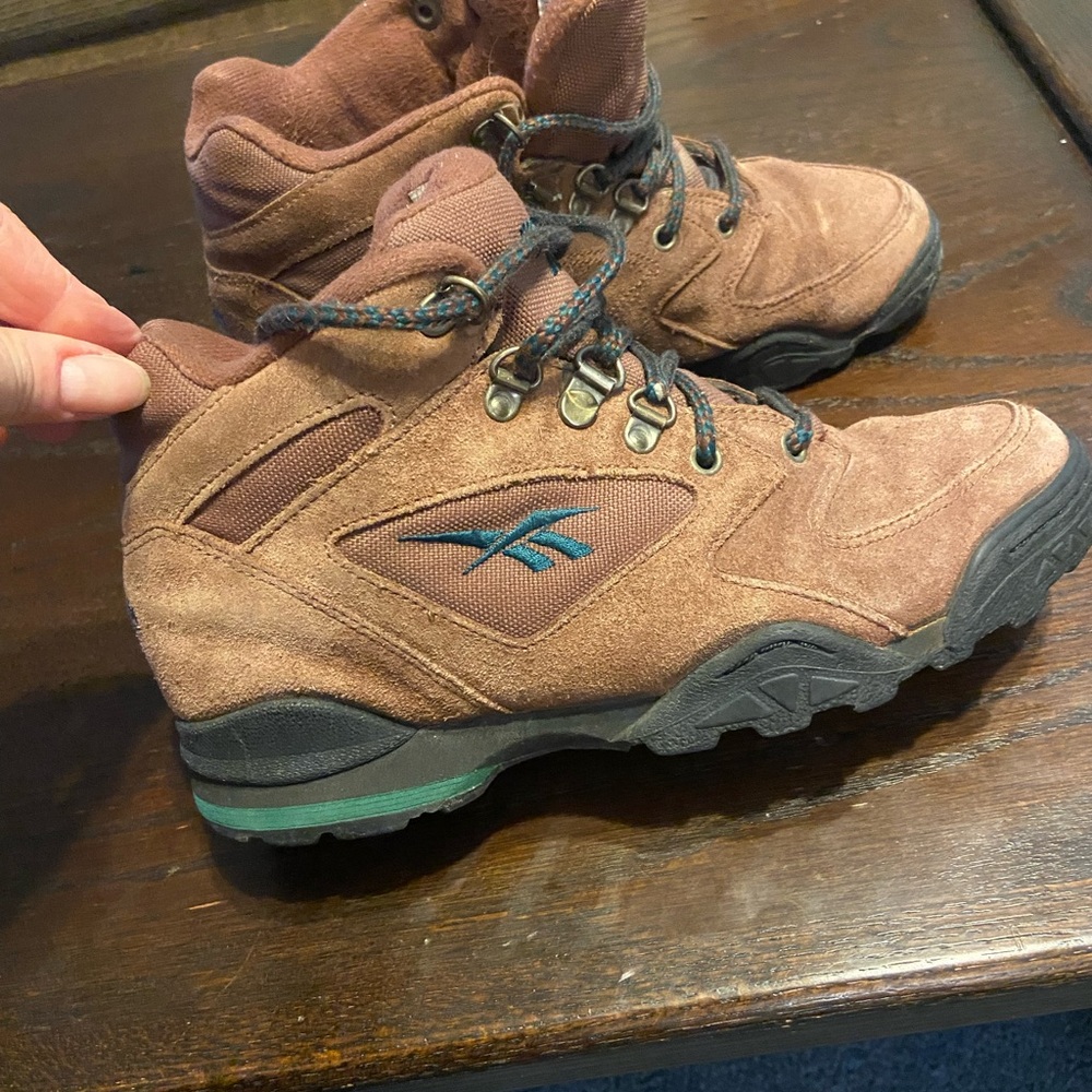 Reebok Brown Suede Lace-Up Hiking Boots with Teal Accent